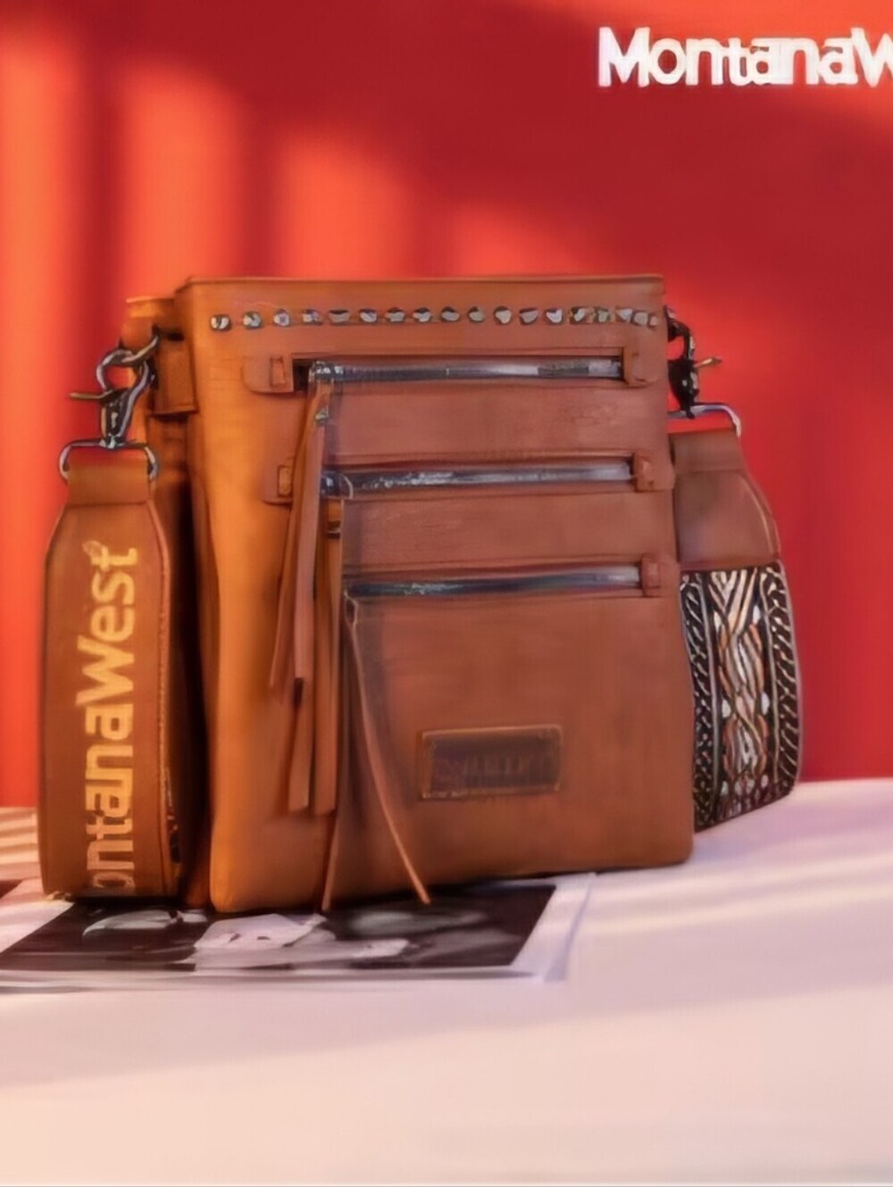 NWT Brown Montana West Tan Crossbody Bag with Stud Accents